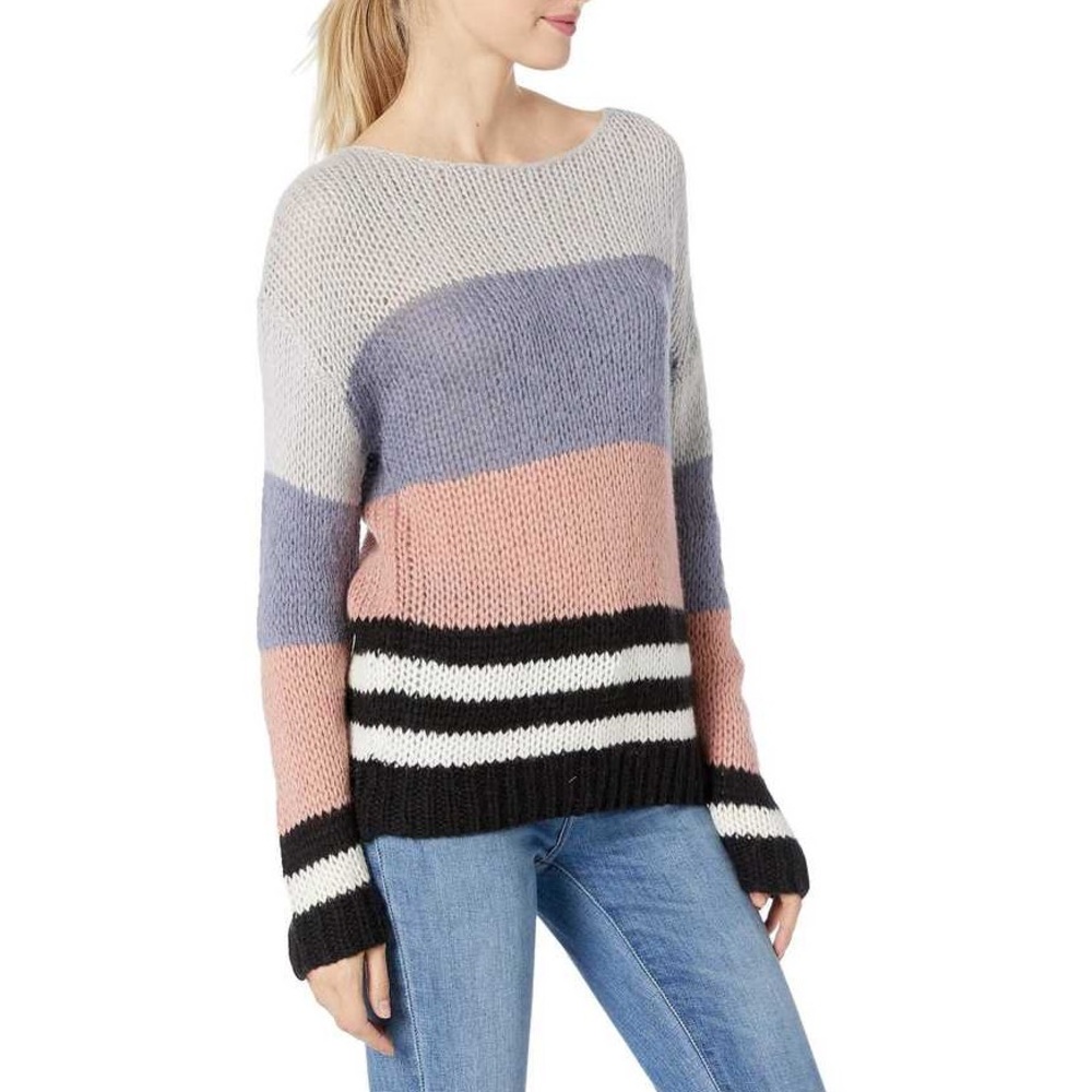 Lucky Brand Bold Stripe Pullover Wool Blend Fuzzy Knit Sweater Size Small